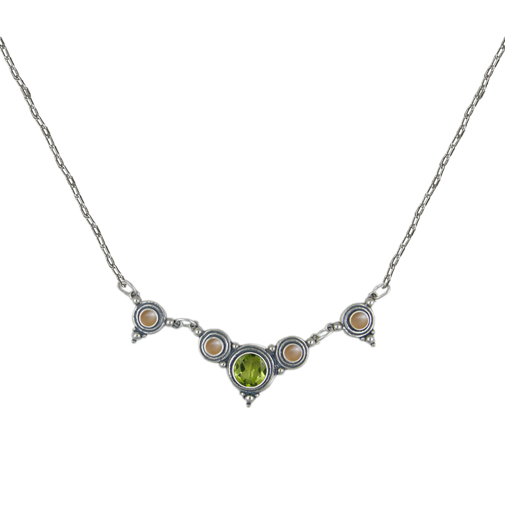 Sterling Silver Gemstone Necklace With Peridot And Peach Moonstone